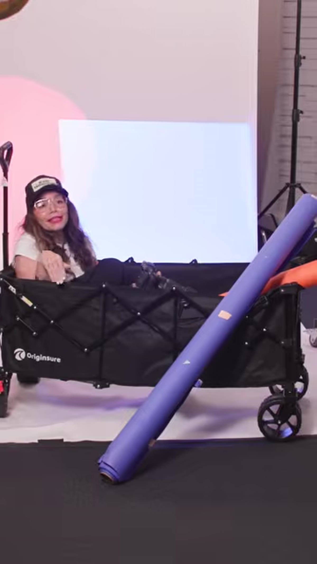 Large utility wagon shown on screen, gear loaded inside