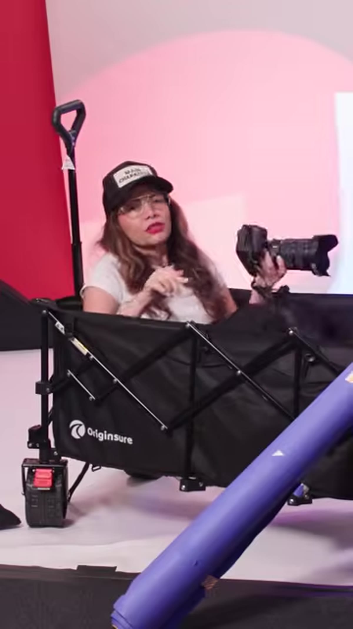 Wagon positioned at shoot location, functioning as gear hub