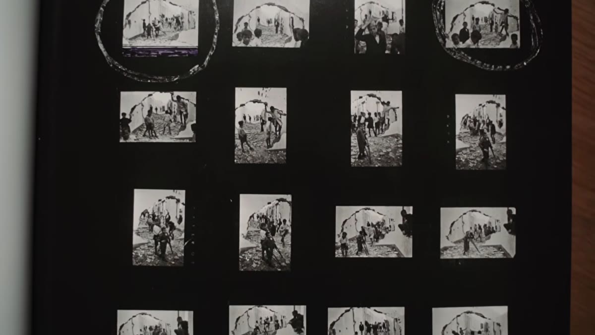 Steve McCurry&rsquo;s contact sheet showing multiple attempts before the final seven-women frame