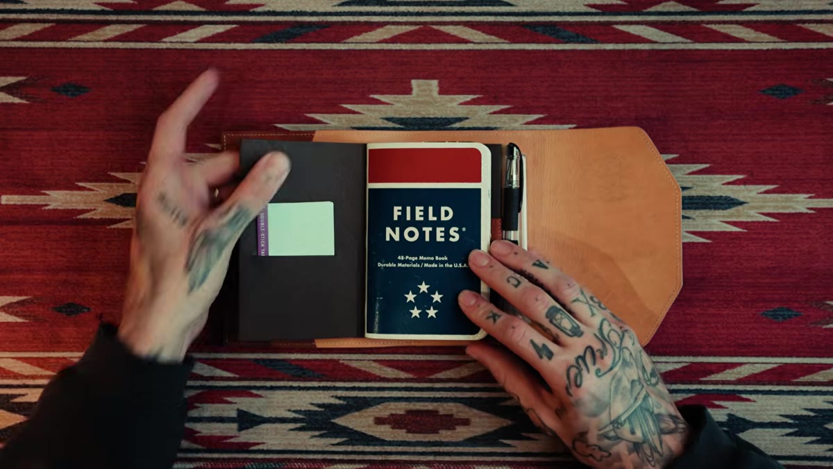 Card holder insert with double-sided tape strips inside folio