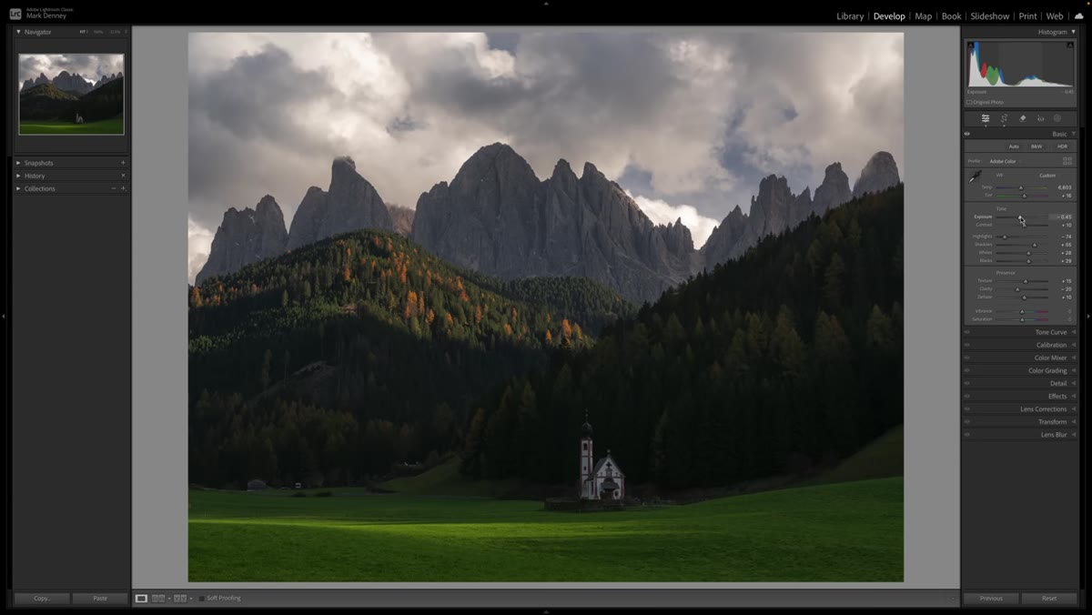 Exposure slider pulled down nearly half a stop in Lightroom