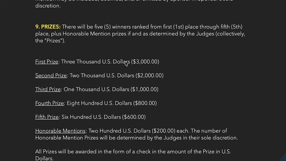 Text graphic showing $3,000 prize amount for contest winner