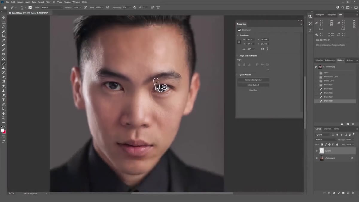 Annotated portrait showing key light direction on face